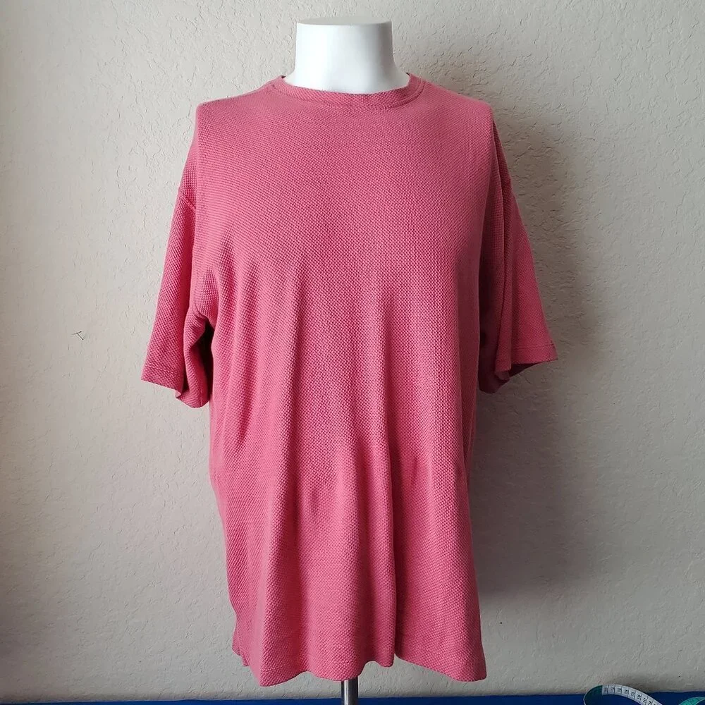 Tommy Bahama Shirt Mens M Salmon Silk blend Pull Over Short Sleeve
